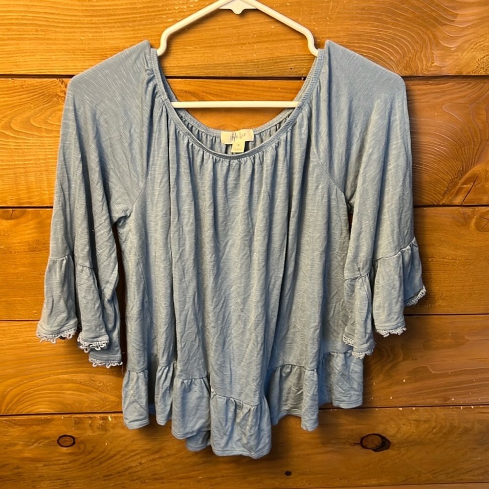 Style&Co women’s‎ Light Blue 3/4 Sleeve Top Medium Off the Shoulder casual party